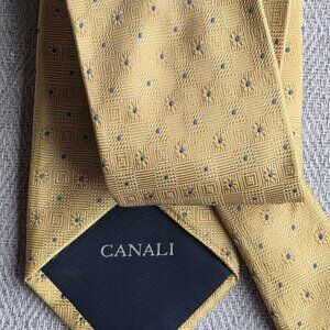 Canali Italian Men's  Silk Tie Yellow Geometric Pattern / Men's Luxury Tie